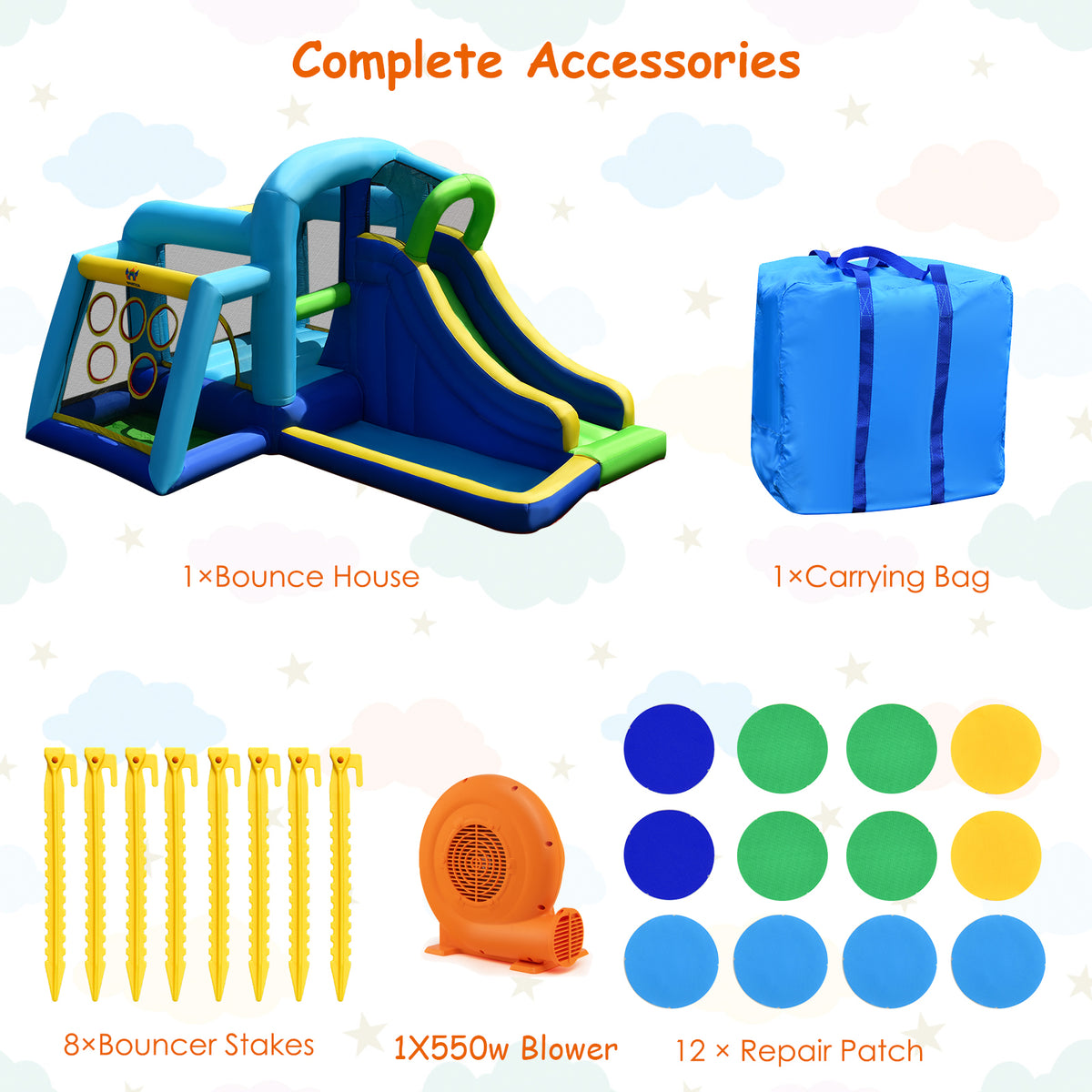 Inflatable Bouncer Climbing Bounce House Kids Slide Park Ball Pit with 550W Blower J981790