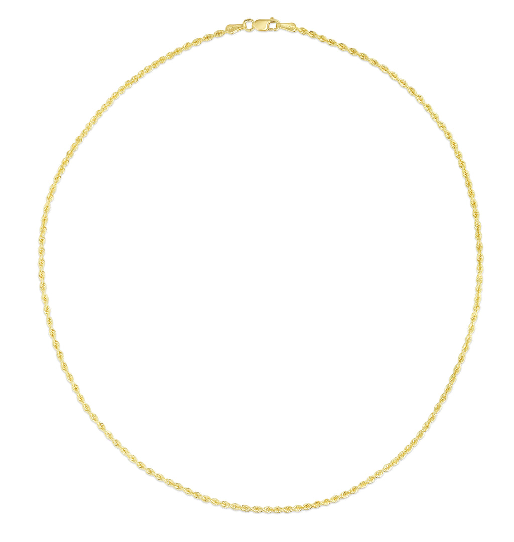 14K Yellow Gold 20in 2mm Solid Rope Chain with Lobster Clasp D561