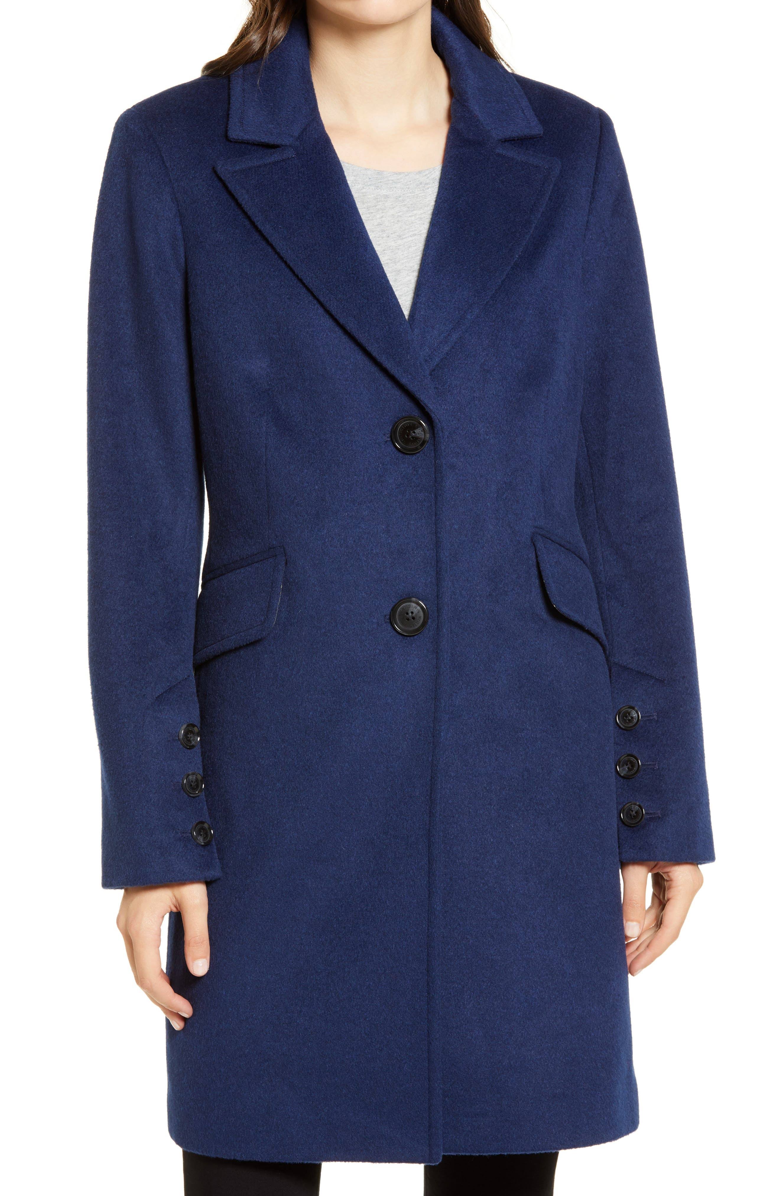 Blue Wool Blend Notched Collar Coat O669665