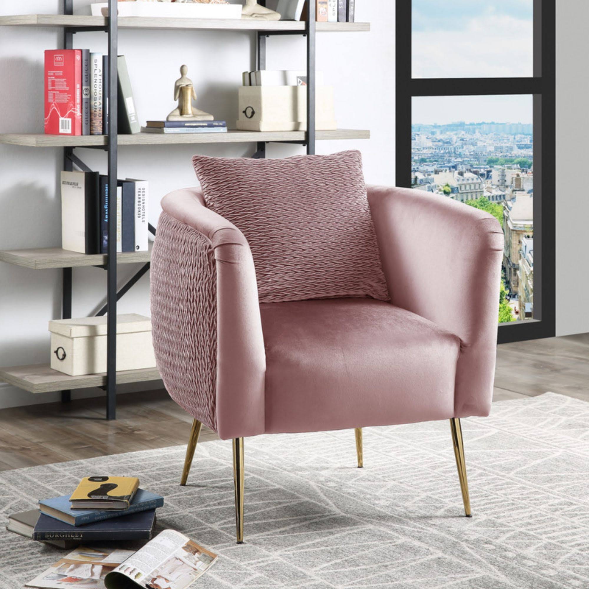 Blush Pink Velvet Barrel Accent Chair with Metal Legs G41992