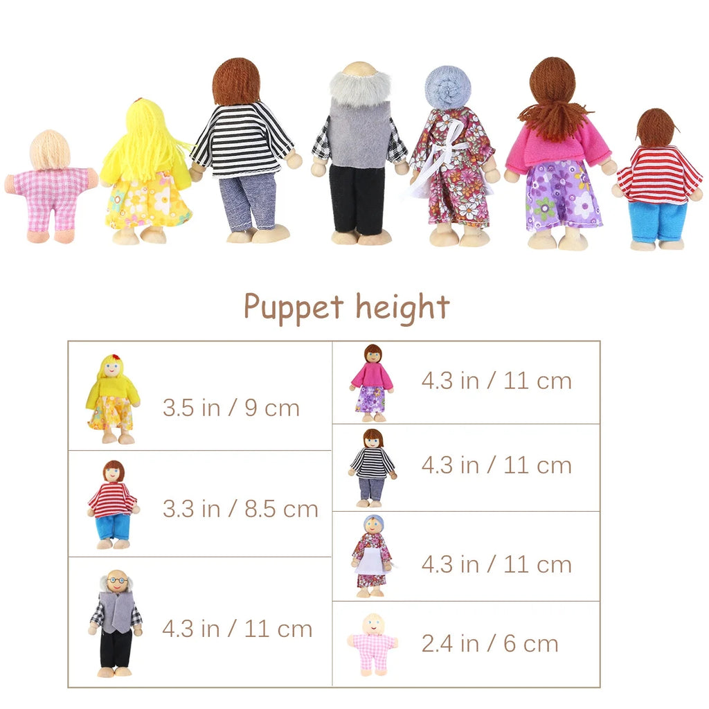 7 Pieces Wooden Dollhouse Family Set Mini People Figures V397