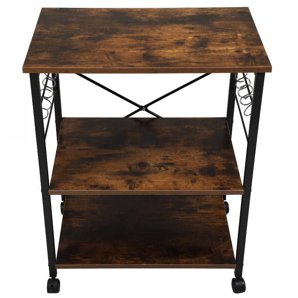 3-Tier Wood Kitchen Cart with Storage Space on Wheels D332945