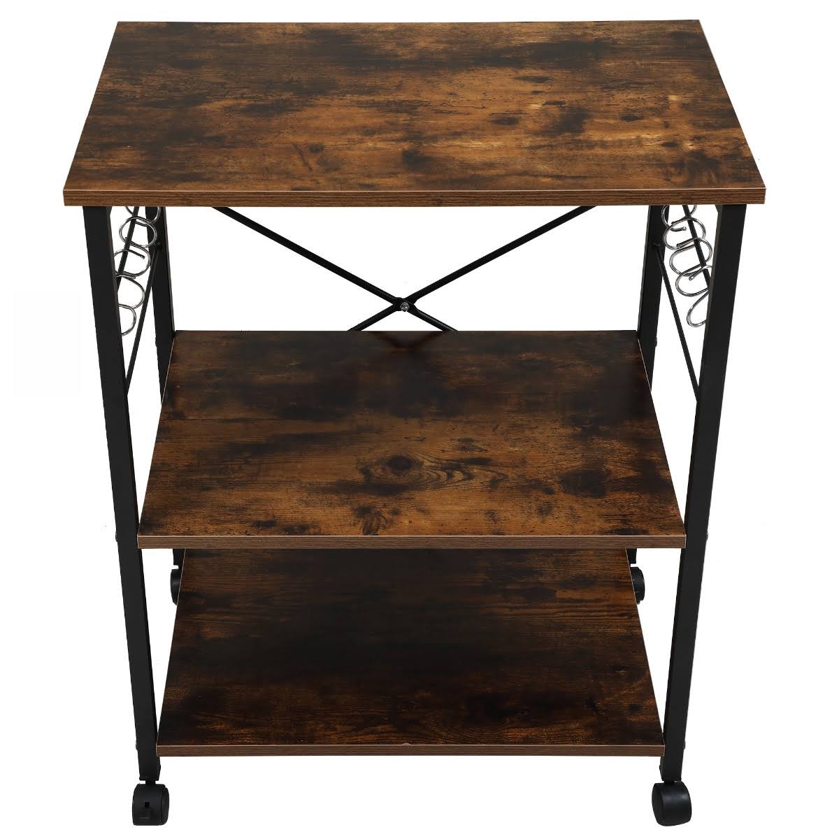 3-Tier Wood Kitchen Cart with Storage Space on Wheels D332945