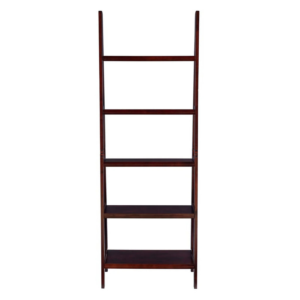 5-Shelf Wood Ladder Bookshelf in Espresso L430913