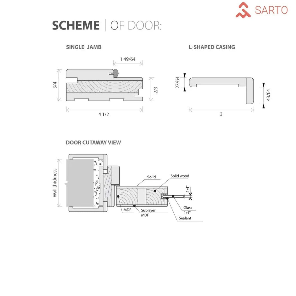 Solid French Double Doors 36 x 80 inches Light Grey Oak with Frosted Glass Wood Solid Panel Frame Trims I84213