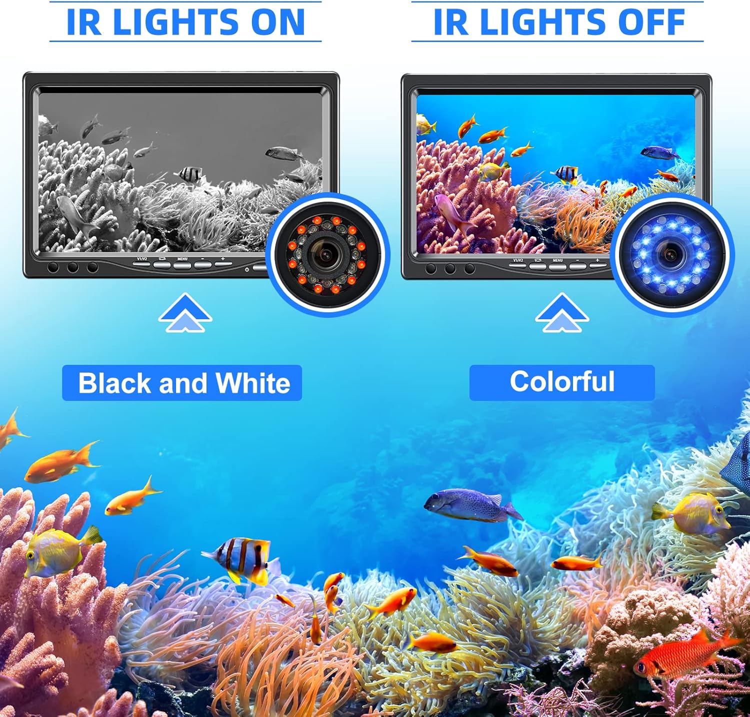 7'' Monitor Waterproof 12 Lights AHD 720p Fishing Camera T8973
