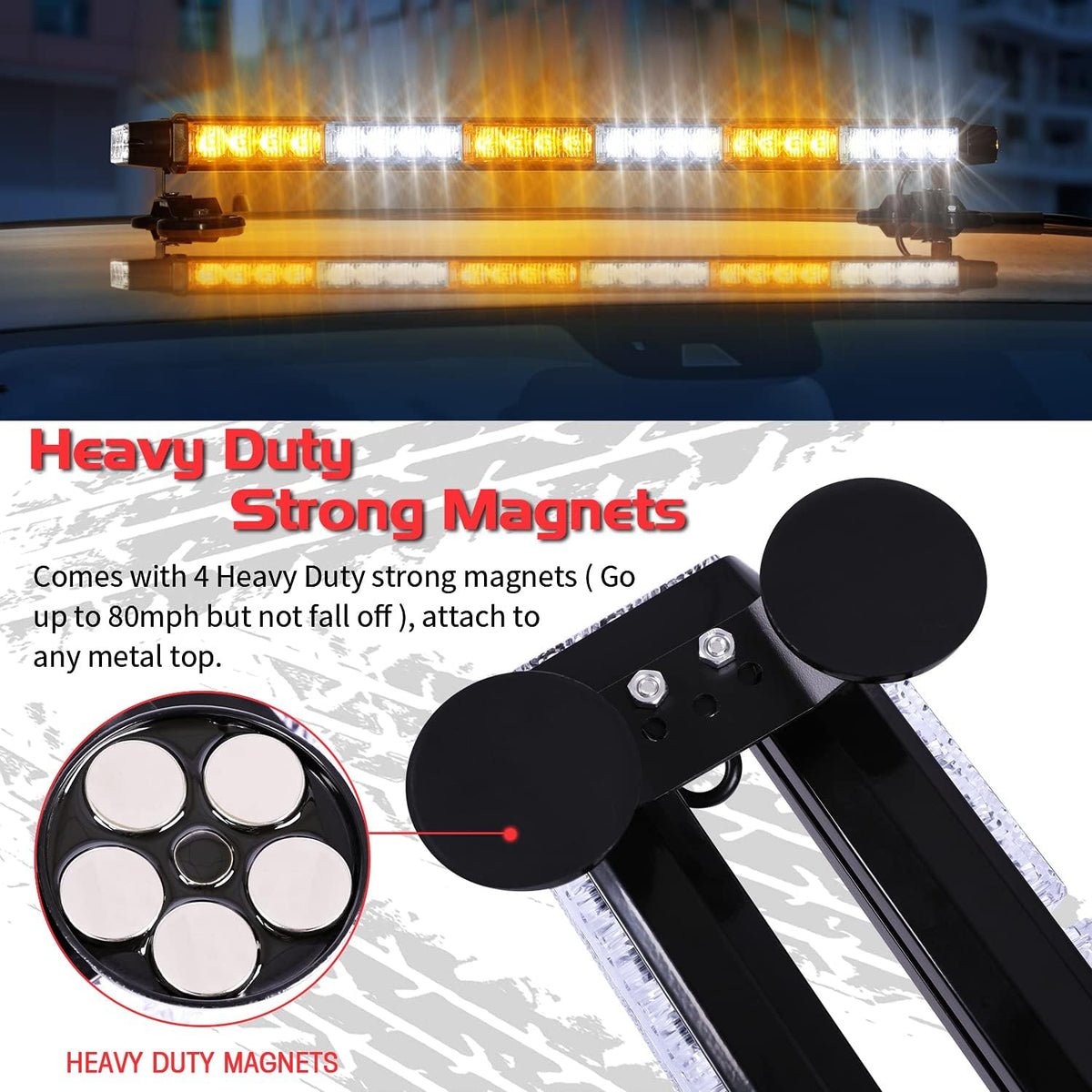 LED Strobe Light Bar 28.5'' 54 LED Emergency Warning Lightbar with Strong Magnetic and 16ft Cable E189