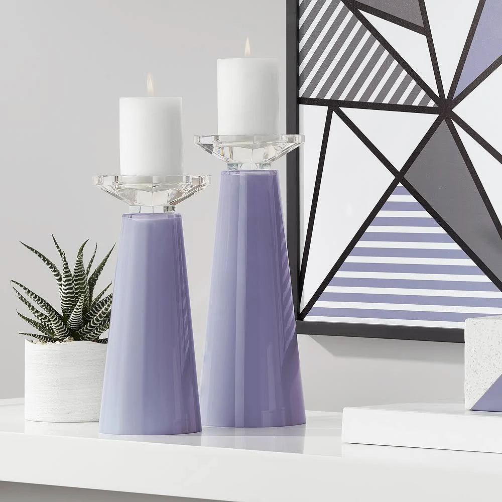 Purple Glass Pillar Candle Holder Set of 2 W380