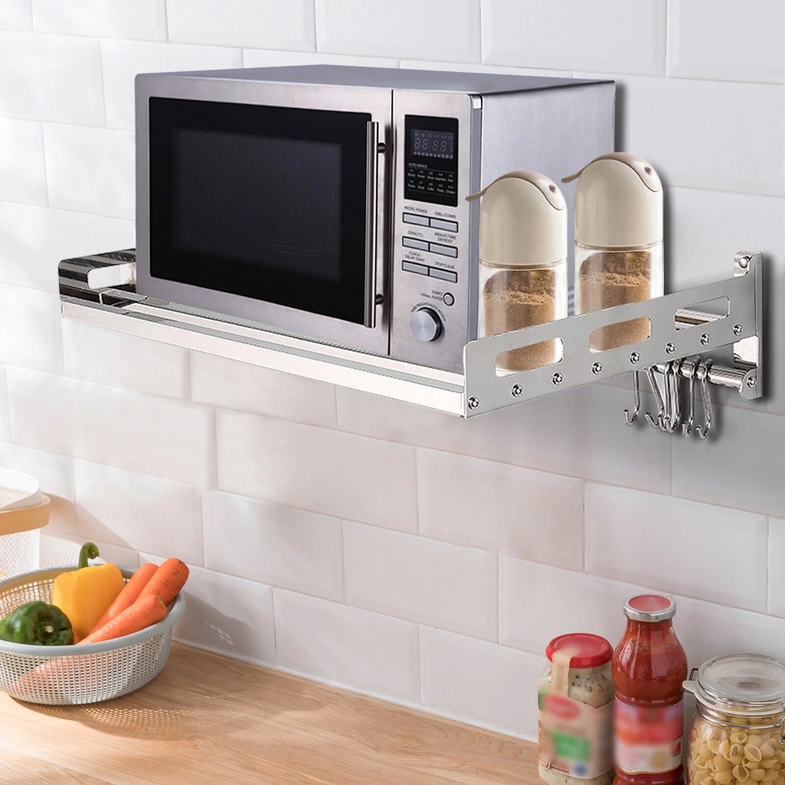 Black Wall Mounted Microwave Oven Shelf Storage Bracket P17550