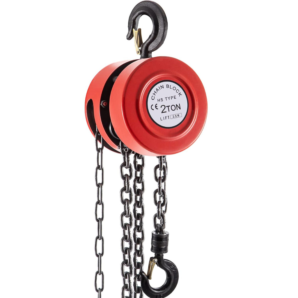 Red Pack of 2 Manual Hand Chain Hoist, 2 Ton Capacity, 8ft Lift F794020