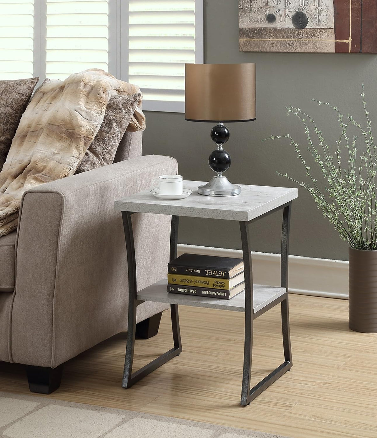 Faux Birch Slate Gray Frame End Table D115804