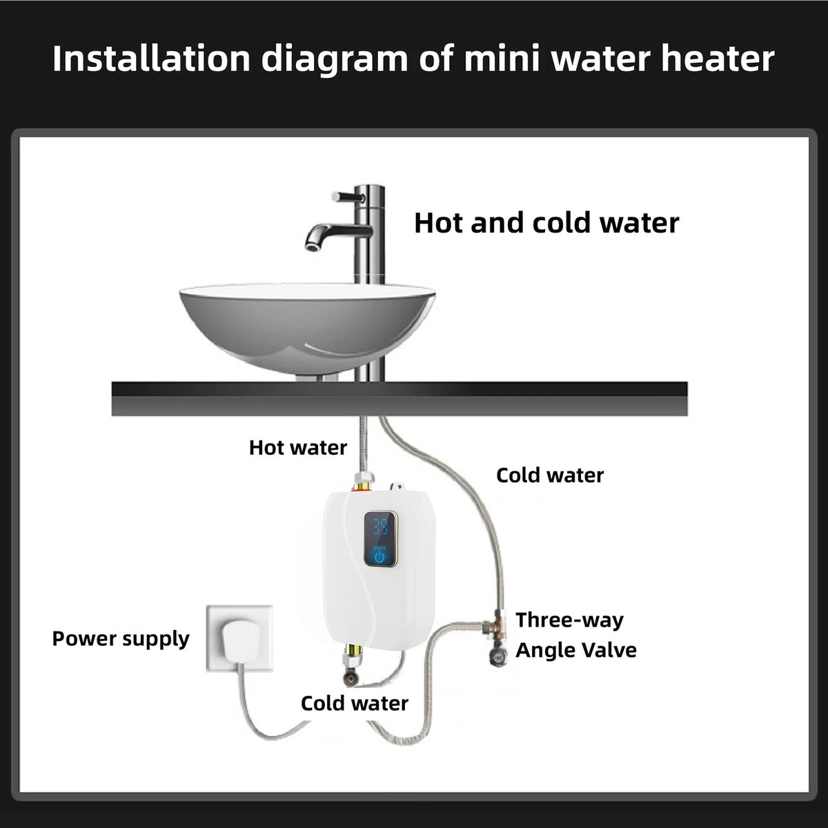 Instant Water Heater 3000W Electric Tankless with LCD Display B778