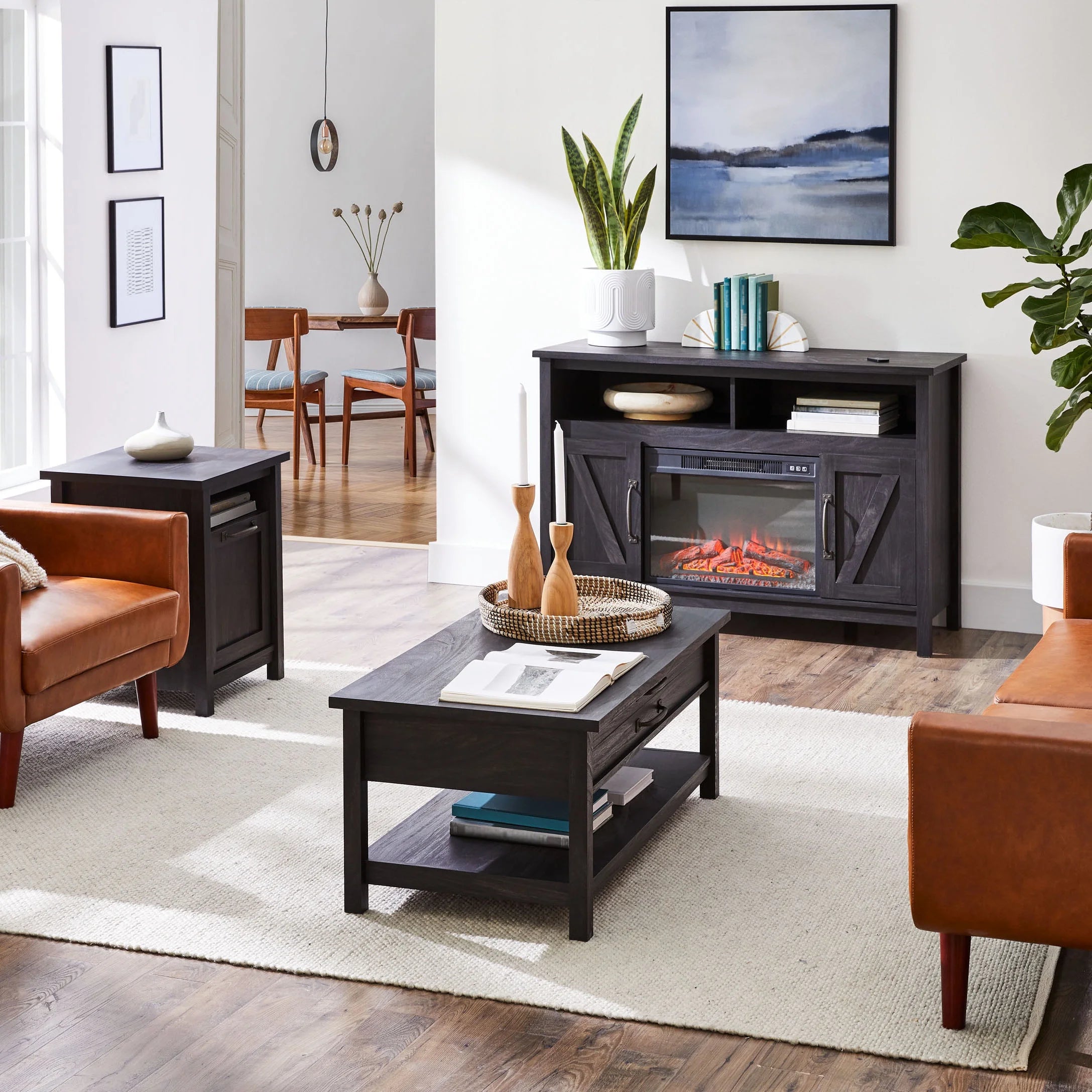 Black Finish USB Side Table O9907