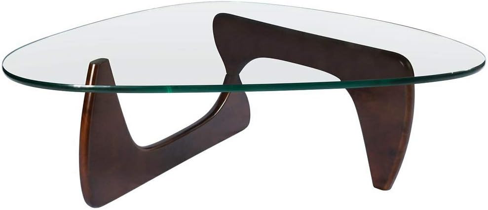 Triangle Glass Coffee Table with Solid Wood Base Q5125