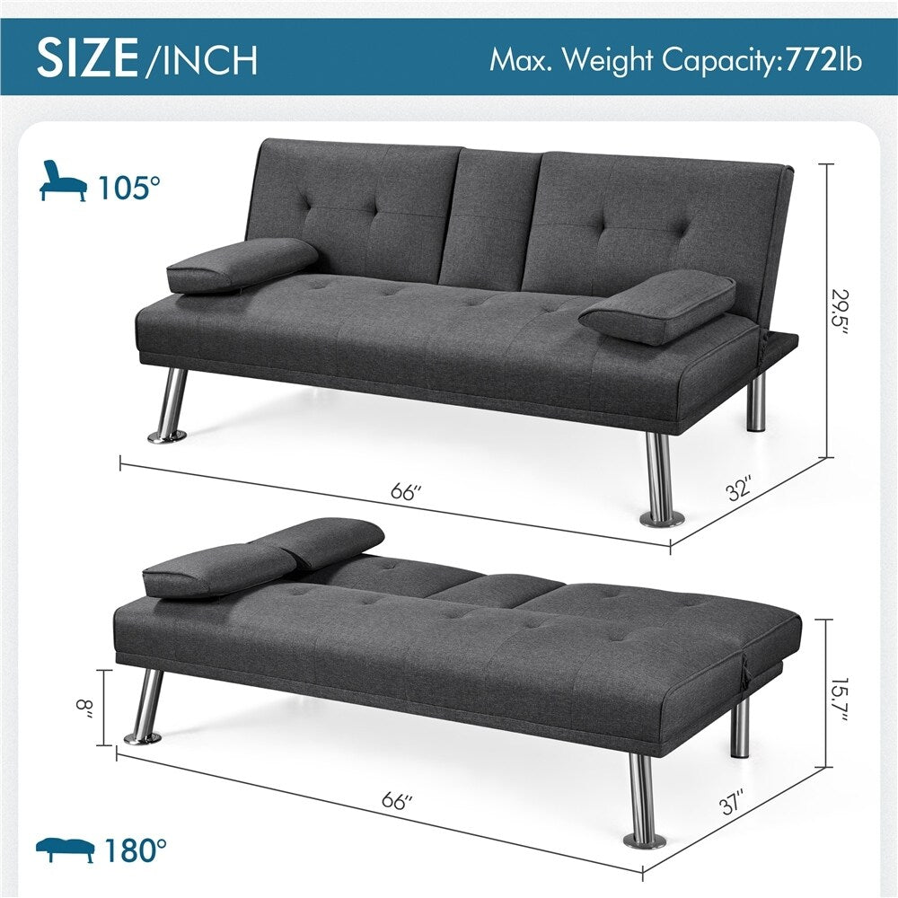 Dark Gray Tufted Fabric Convertible Futon Sofa Bed L14435