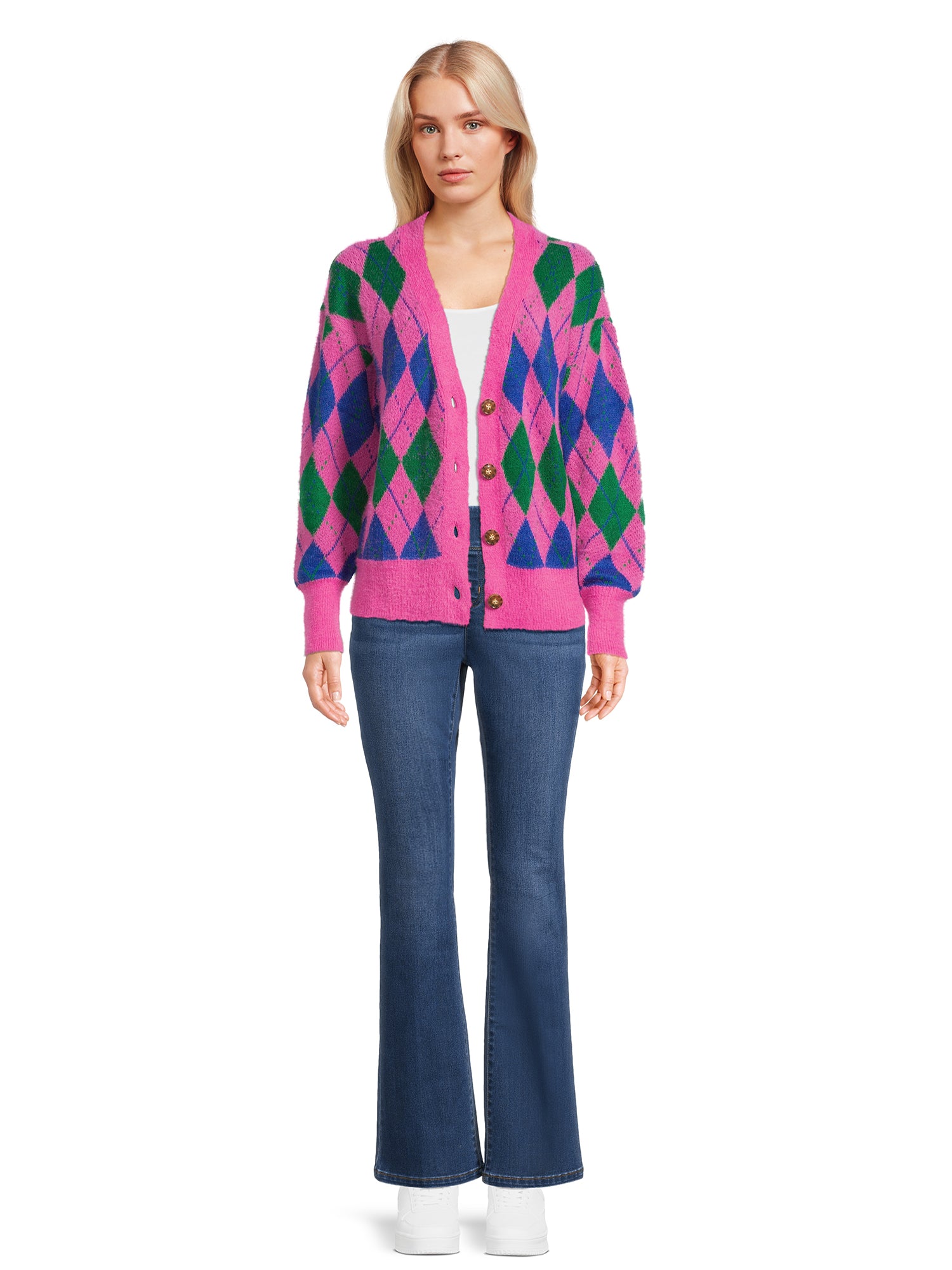 Women's V-Neck Cardigan Sweater with Long Sleeves N97650