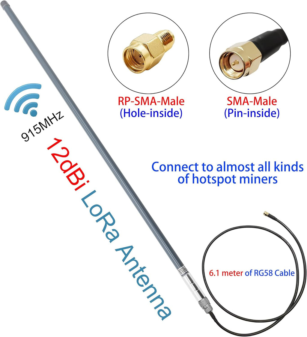 LoRa Gateway Antenna 12dBi with 20ft Extension Cable H43236