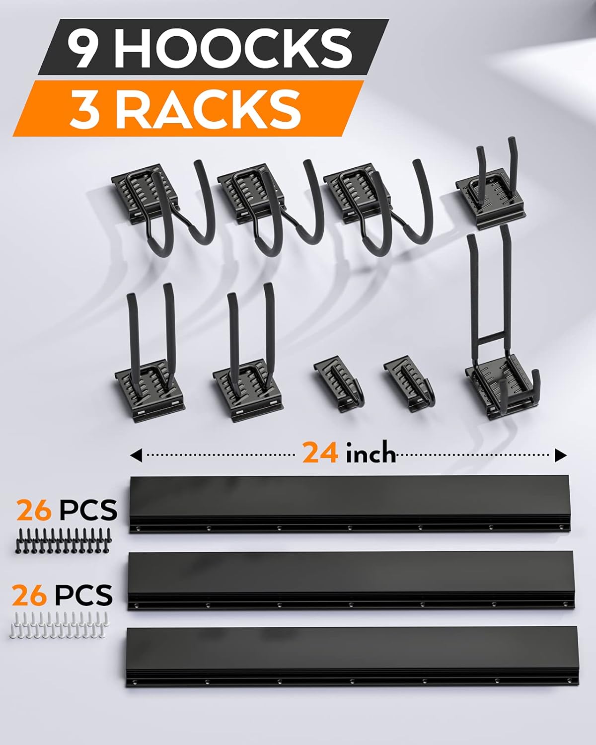 12 PCS Adjustable Steel Garage Storage Rack with 9 Wall Hooks and Hanger O2866