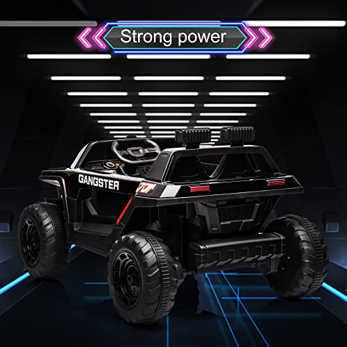 24V Electric Kid Car, 2-Seater Leather Seat Ride on Truck with Bluetooth Music USB, 4-wheel Shock Absorb (Black) E848476