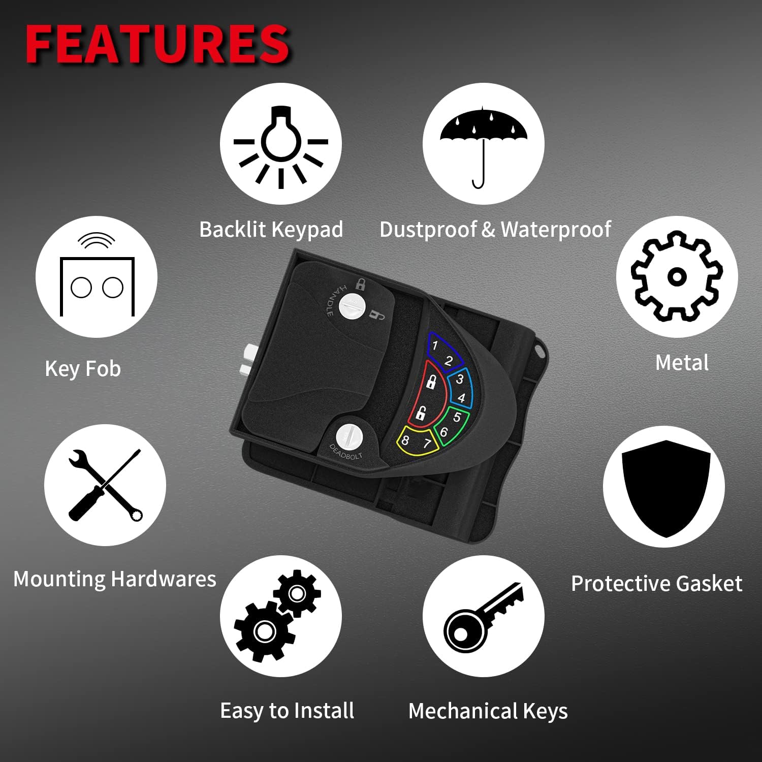Metal RV Lock Keyless Entry with Deadbolt, Backlit Keypad, Wireless Fobs, Keys and Gasket K47767
