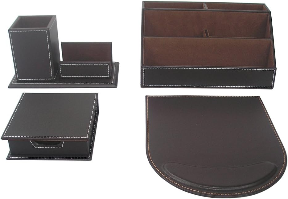 5 Pcs Desk Organizer Set with Tissue Box Cover, Mouse Pad, Holders J60671