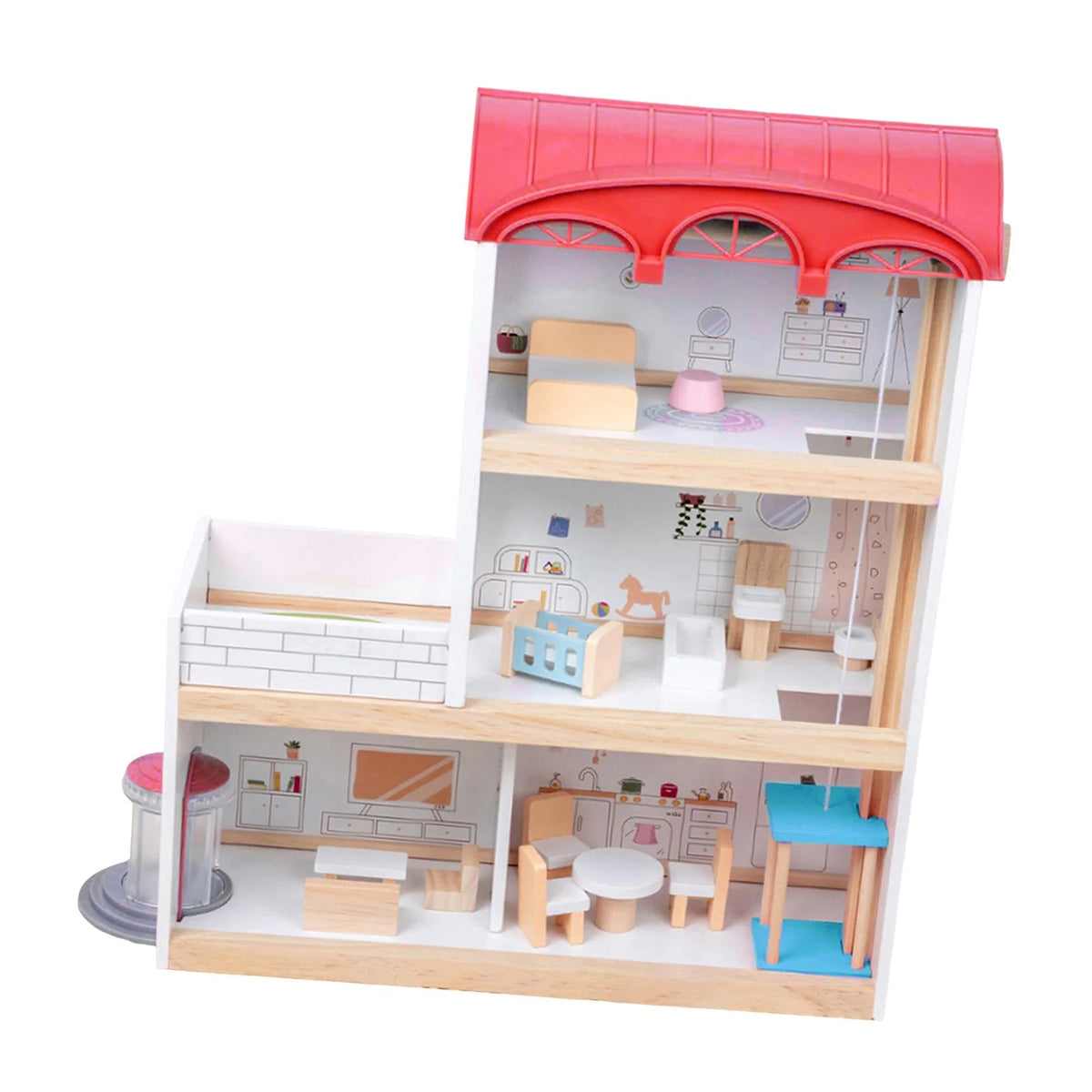 Red Wooden Dollhouse with Revolving Doors N995975