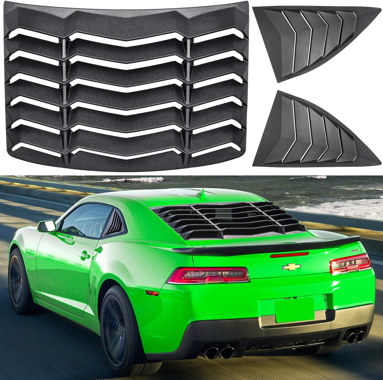 Matte Black Rear Side Window Louvers Sun Shade Cover for Camaro 2010 2011 2012 2013 2014 2015 M7867