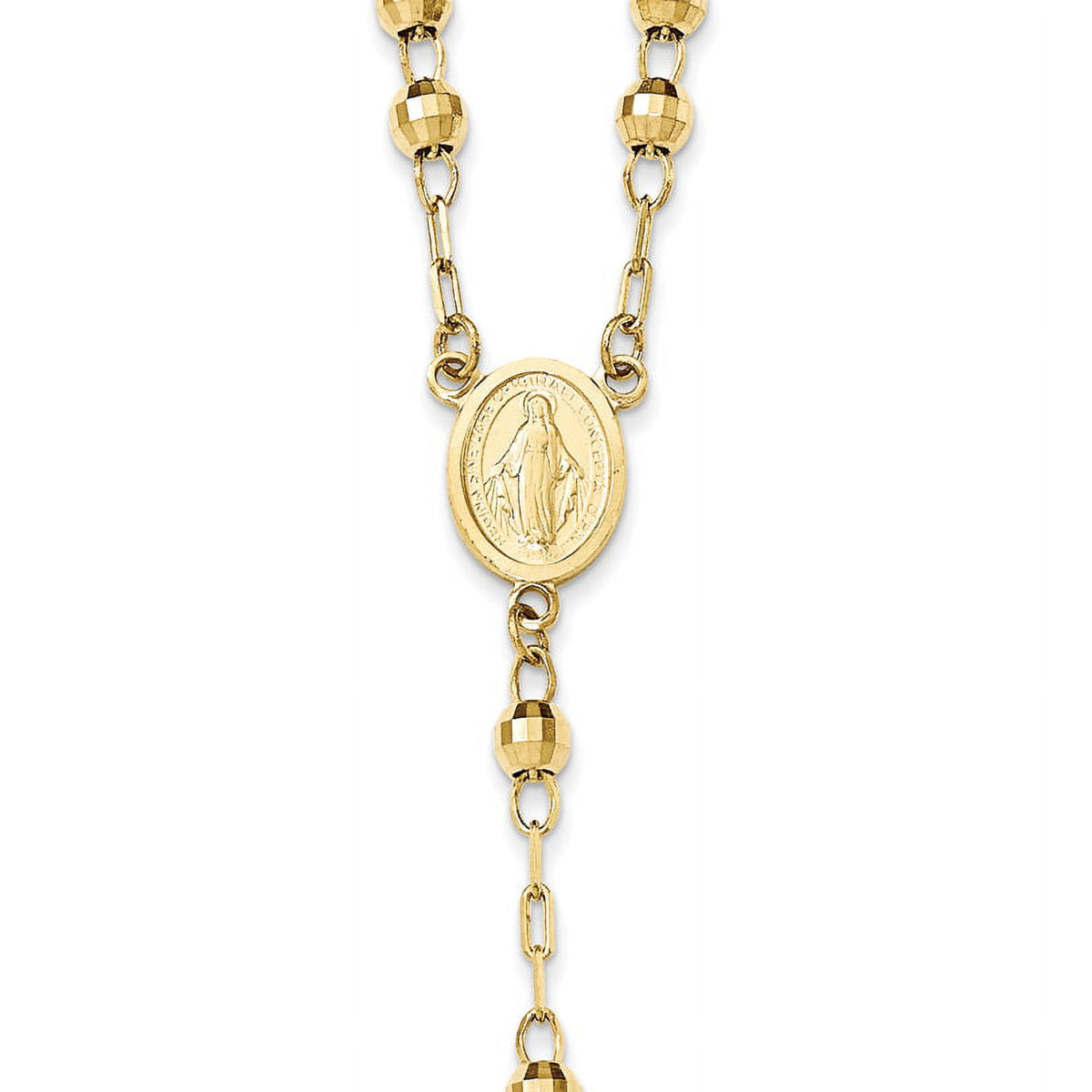 14K Yellow Gold Diamond-Cut Beaded Rosary Necklace I71207