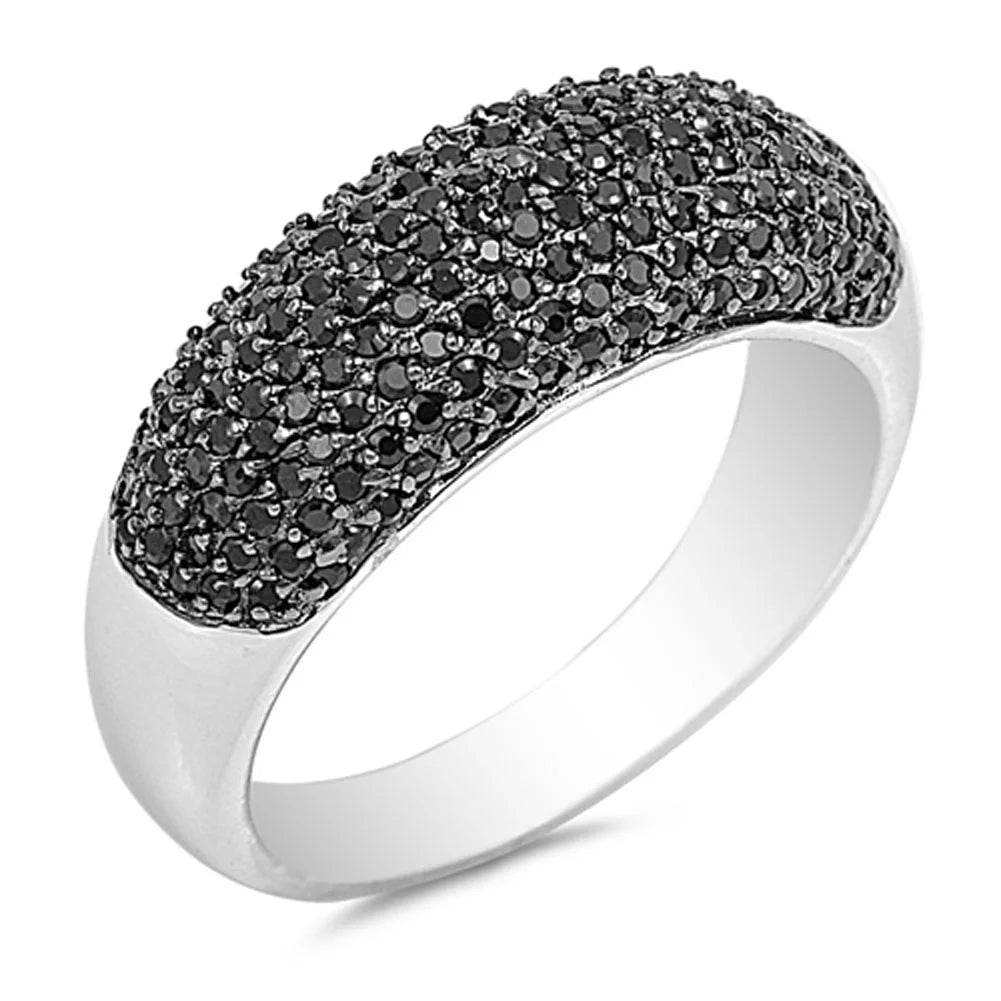 Black Cubic Zirconia Micro Pave Ring .925 Sterling Silver Band Size 7 F9607