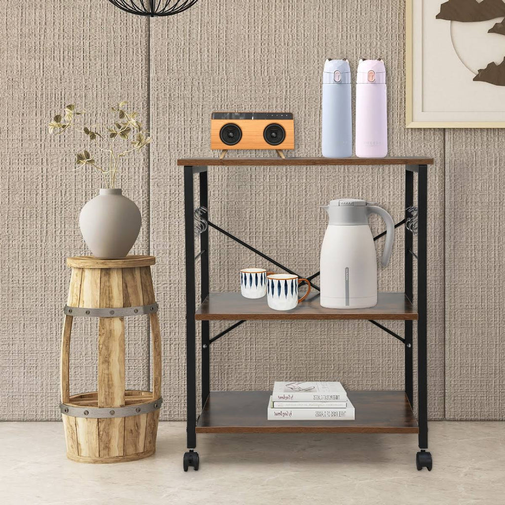 3-Tier Wood Kitchen Cart with Storage Space on Wheels D332945