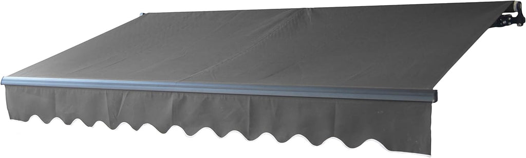Retractable 16x10 Feet Motorized Black Frame Patio Awning, 100% Polyester Canopy, Blue/White Stripes T868