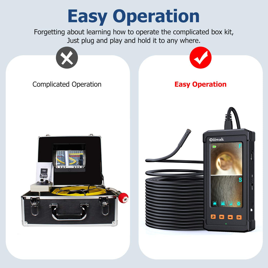 50FT Dual Lens Borescope Camera with 7 Light, IP68 Waterproof O81895