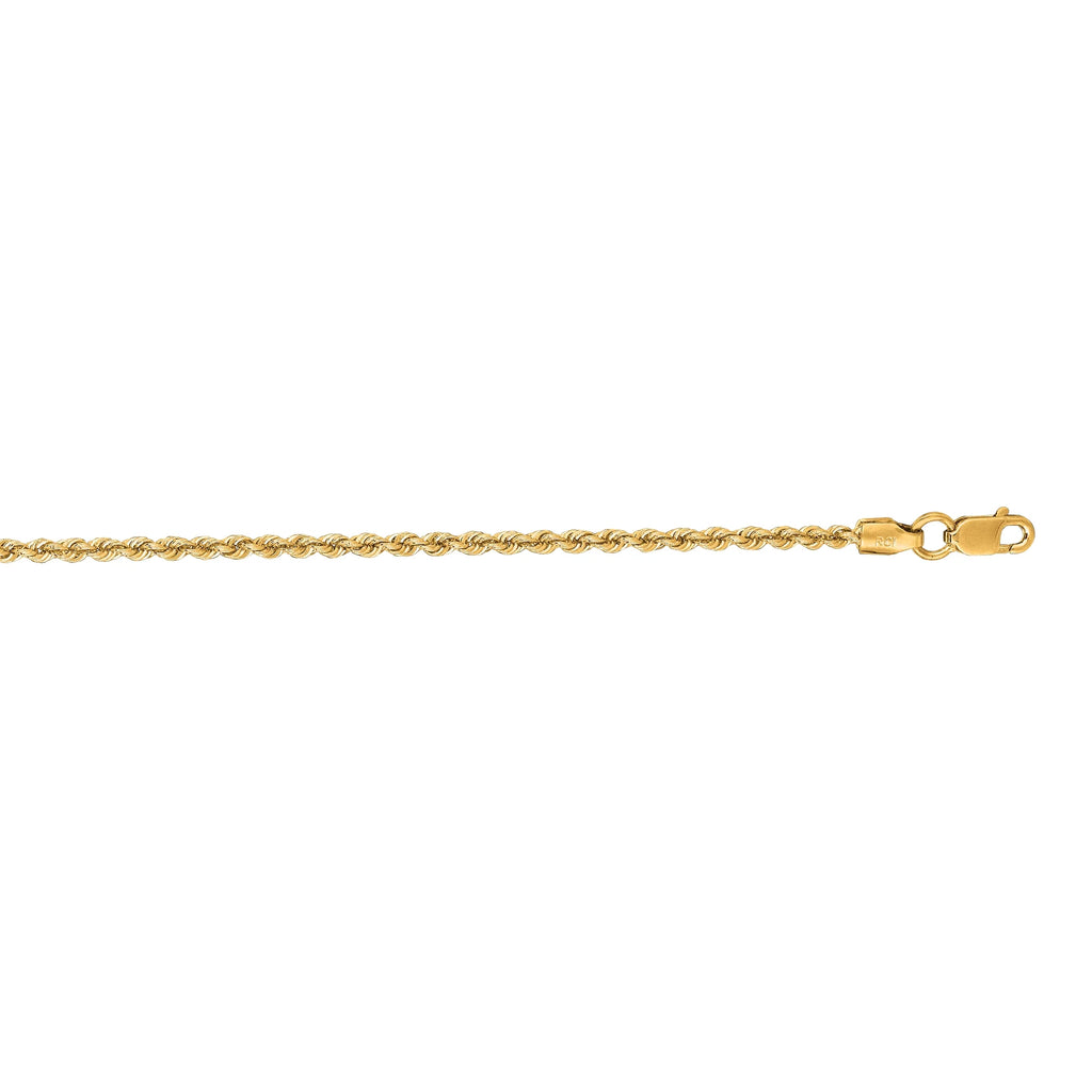 14K Yellow Gold 20in 2mm Solid Rope Chain with Lobster Clasp D561