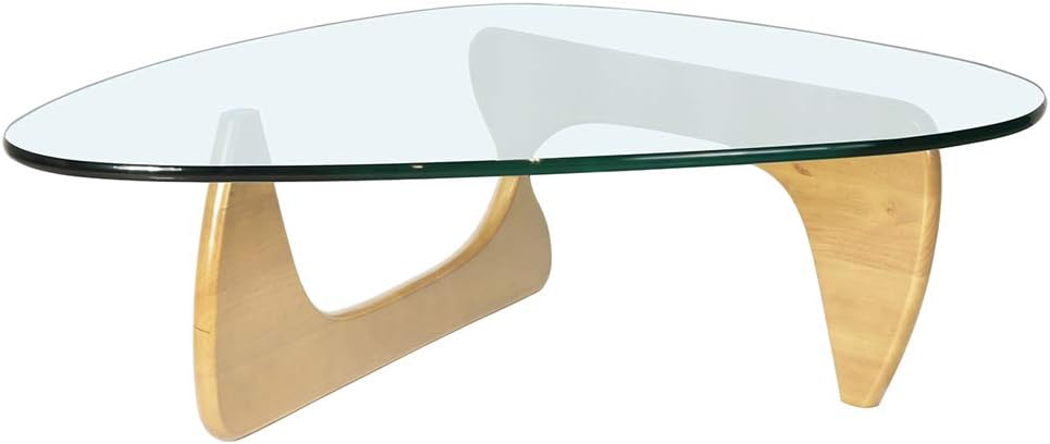 Triangle Glass Coffee Table with Solid Wood Base Q5125