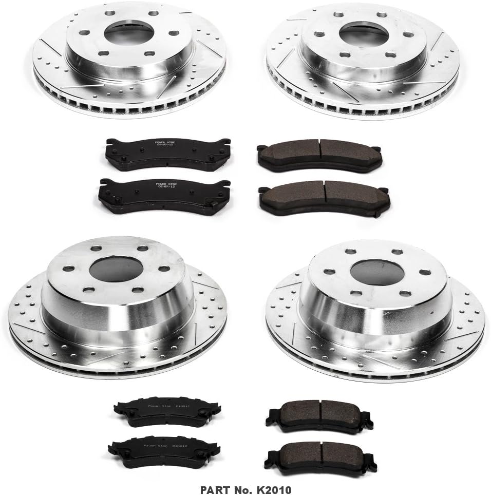 Front and Rear Carbon Fiber Brake Pads with Drilled & Slotted Brake Rotors Kit D938780