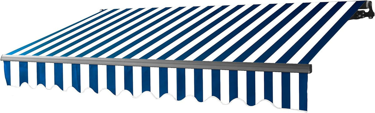 Retractable 16x10 Feet Motorized Black Frame Patio Awning, 100% Polyester Canopy, Blue/White Stripes T868