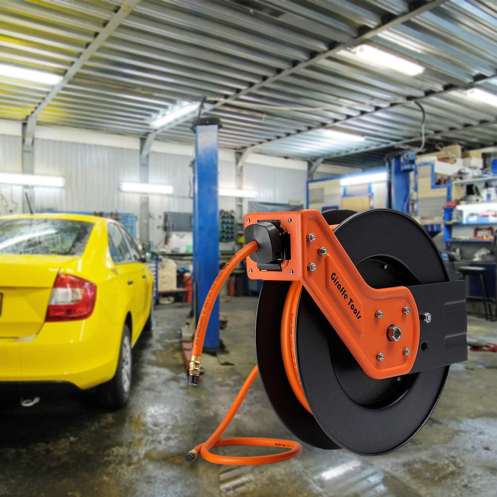 Retractable Air Compressor Hose Reel with 3/8 in. x 50 ft Hybrid Hose, 300PSI A3797