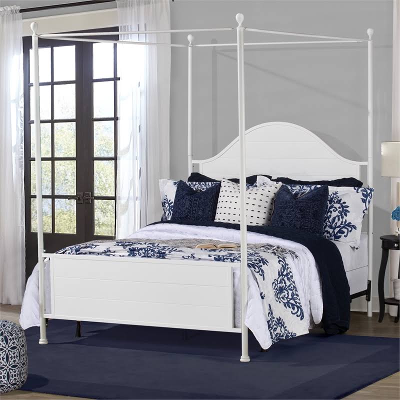 Brushed White Queen Metal Canopy Bed Q157878