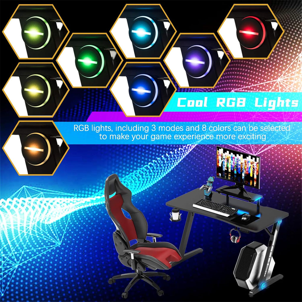 Z-Shaped Gaming Desk with Monitor Stand & Carbon Fiber Surface A989528