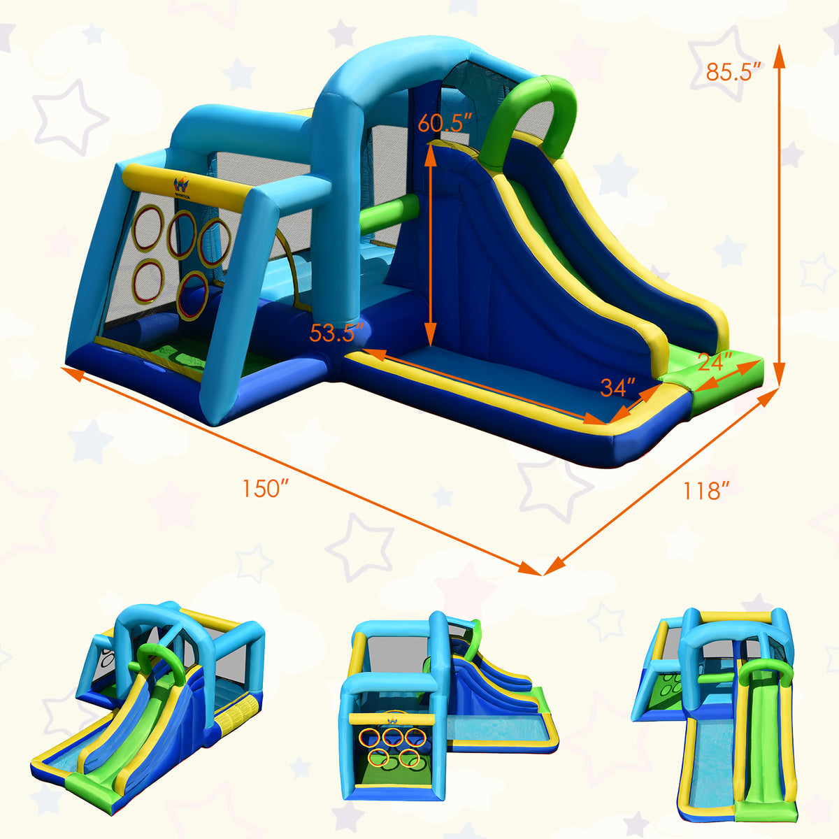 Inflatable Bouncer Climbing Bounce House Kids Slide Park Ball Pit with 550W Blower J981790