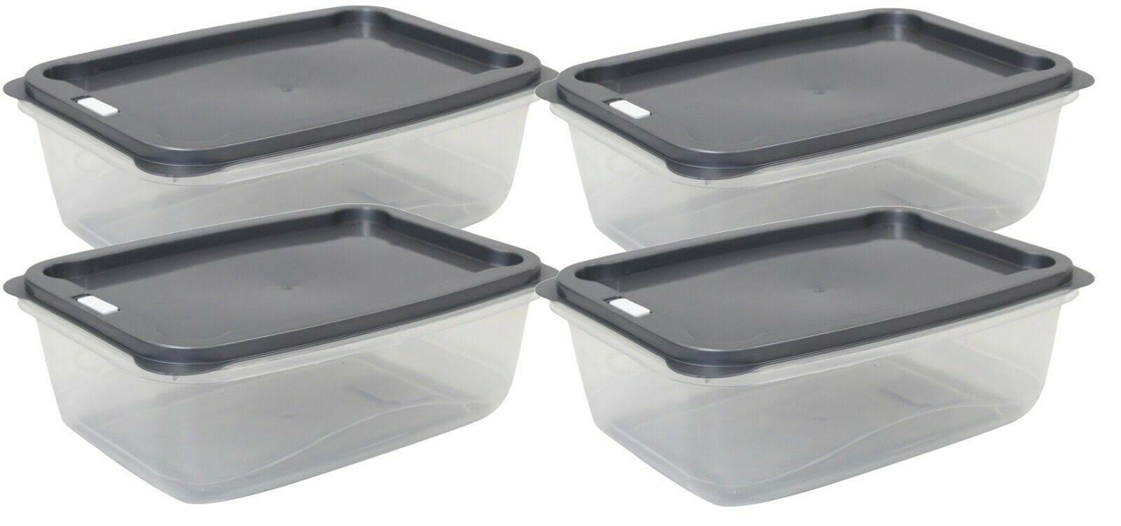 Set of 4 Plastic Food Storage Containers with Grey Lid I89084