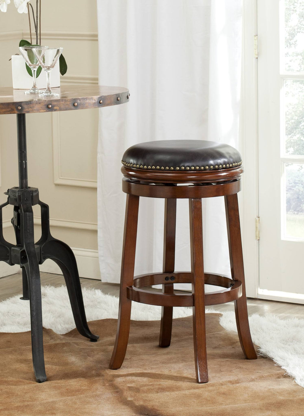 Walnut Brown Swivel Bar Stool Q947455