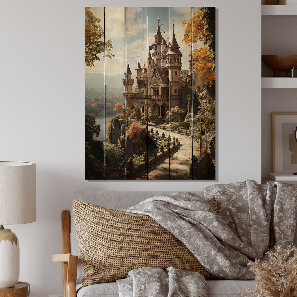 Castles Fairy Tale Print on Natural Pine Wood M119
