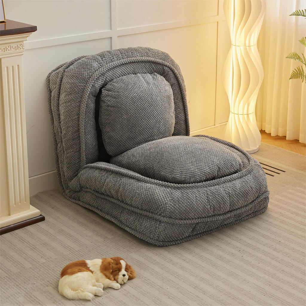 Gray foldable lazy sofa floor chair, 5-seater adjustable backrest recliner V544