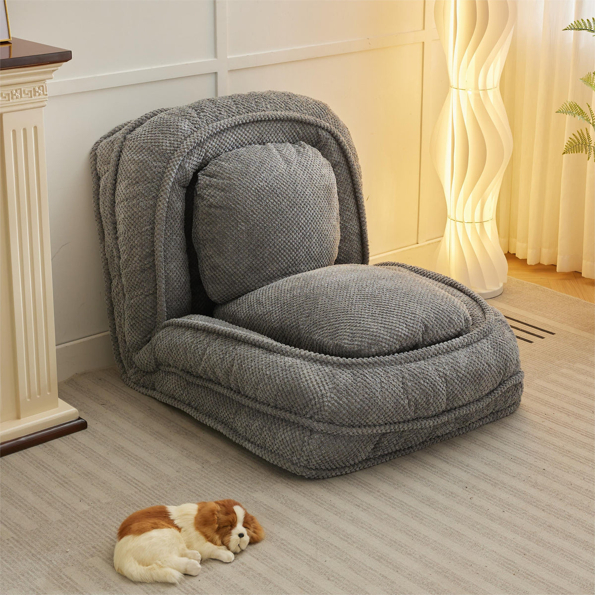 Gray foldable lazy sofa floor chair, 5-seater adjustable backrest recliner V544