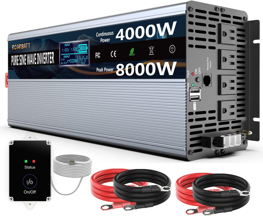 4000Watt 12V DC to AC 110V 120V Power Inverter with Remote Control 4 AC Outlets Dual USB Port R4547