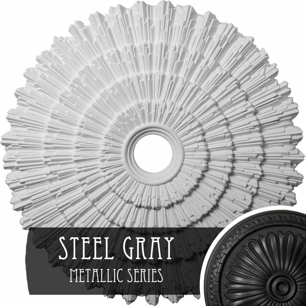 Ceiling Medallion, Hand-Painted Steel Gray O444