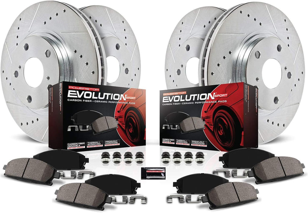 Front and Rear Carbon Fiber Brake Pads with Drilled & Slotted Brake Rotors Kit D938780