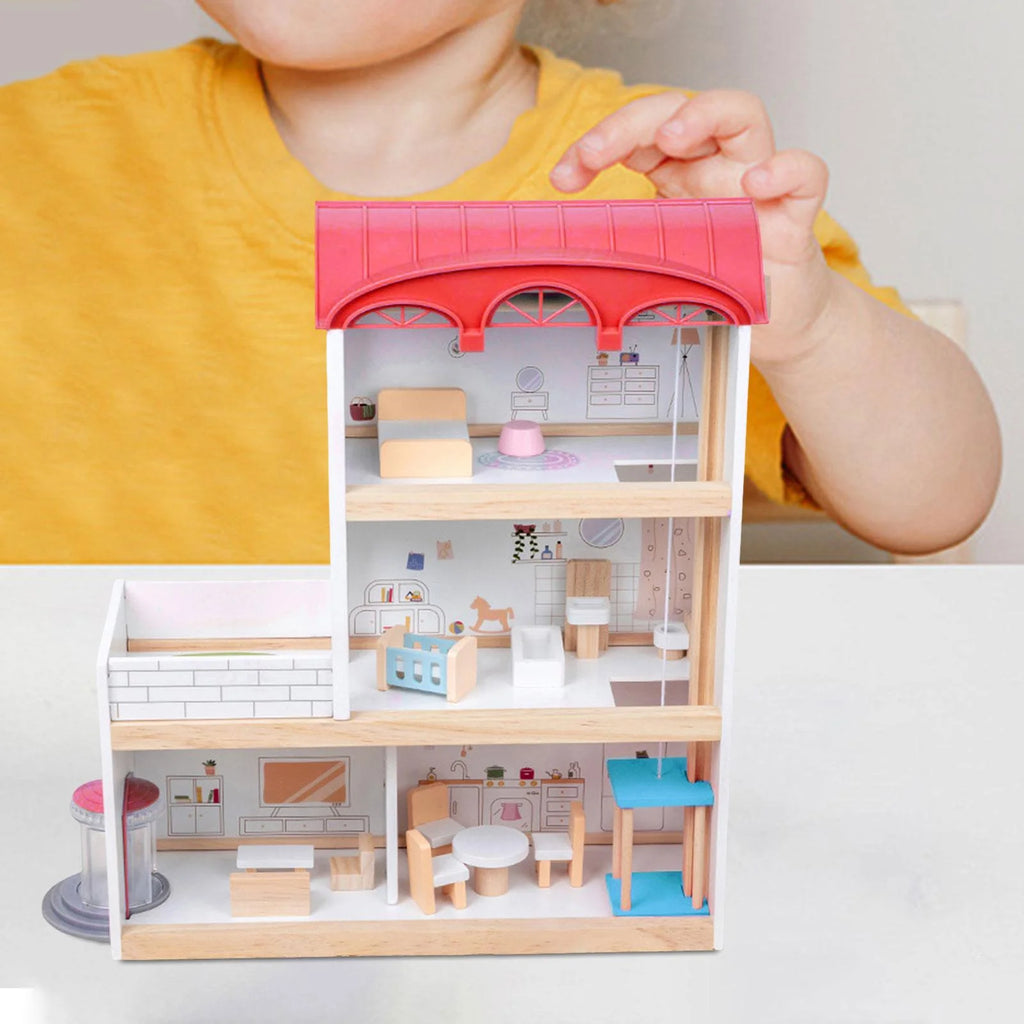 Red Wooden Dollhouse with Revolving Doors N995975
