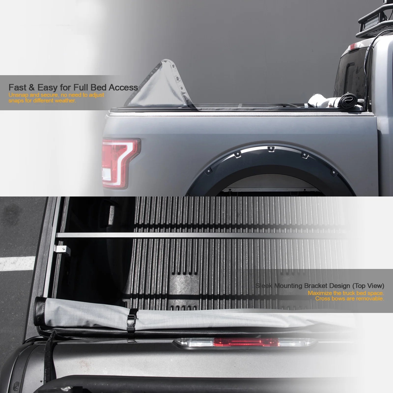 Hidden Snap Tonneau Cover with Truck Bed LED Lights A9830